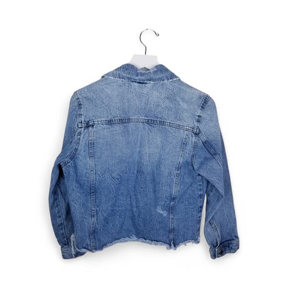 DIVIDED by H&M Denim Jacket Button Front Blue Jean Raw Hem - Size Small - Picture 3 of 7